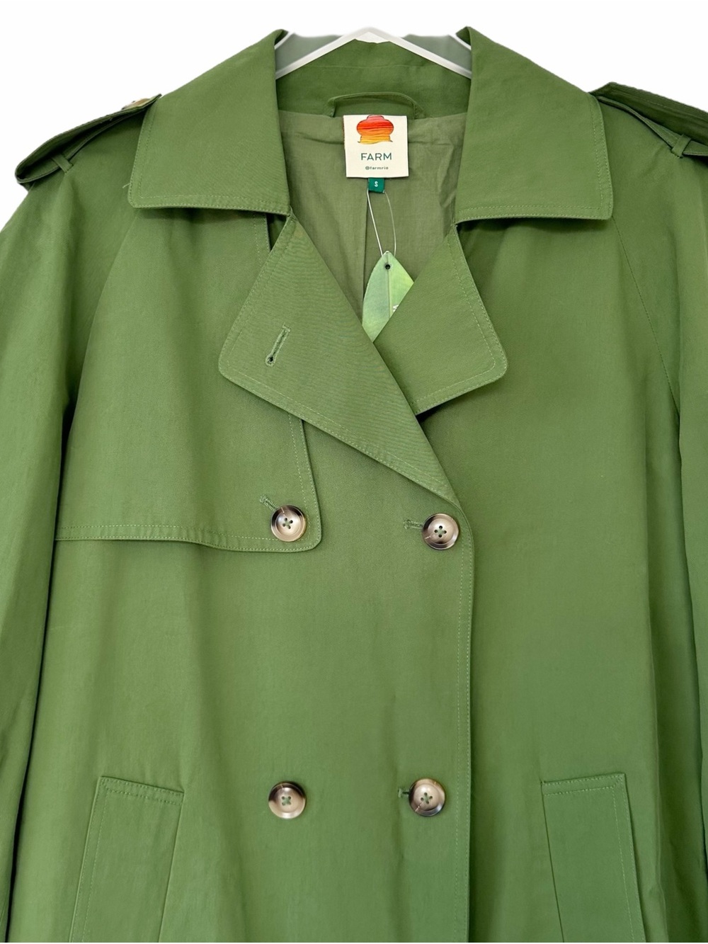 NWT Farm Rio Double Breasted Green Cotton Blend Trench Coat Size S - Picture 4 of 15